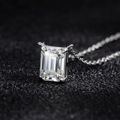 KNOBSPIN D VVS1 6X8Mm 2Ct Emerald Cut Moissanite Pendant Necklaces for Women Sparkling Wedding Jewelry GRA S925 Sliver Necklace