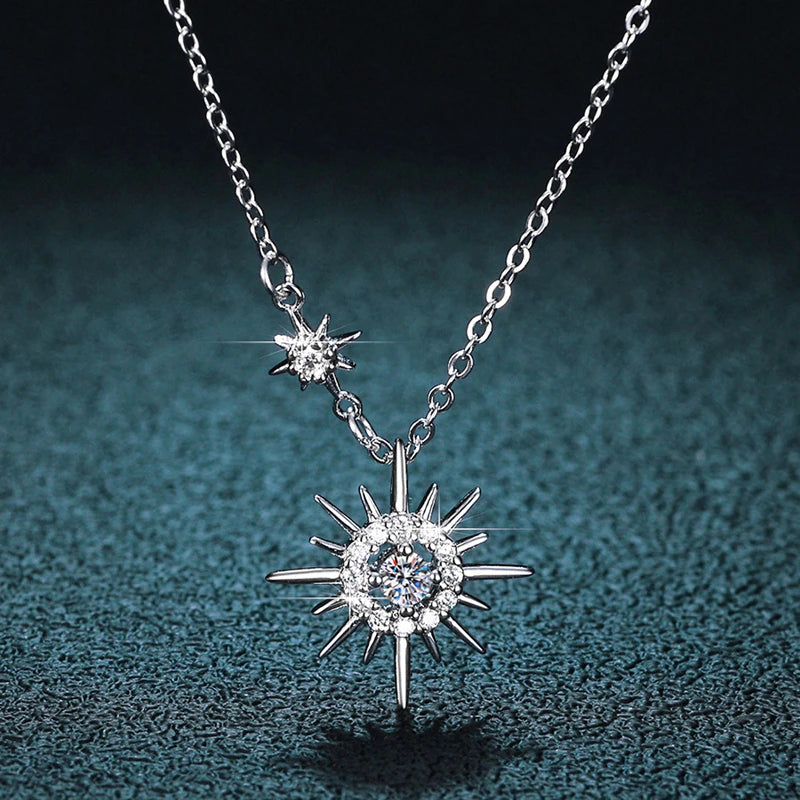 COSYA Real Moissanite Diamond Hexagram Pendant Necklace for Women 100% 925 Sterling Silver Sun Flower Party Fine Jewelry Gifts