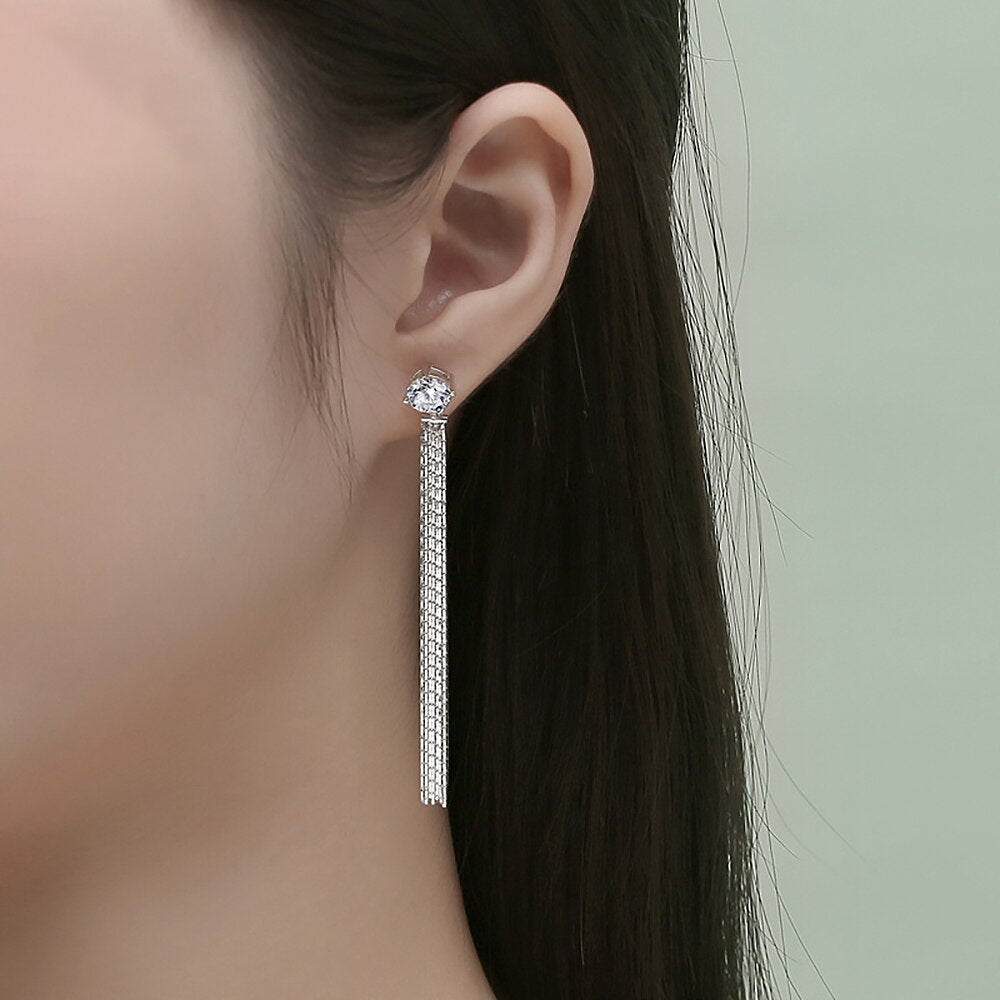 925 Sterling Silver Moissanite Drop Earrings 6.5Mm 1 Carat Long Tassel Diamond Earring Fashion Jewelry Gift for Women Wholesale