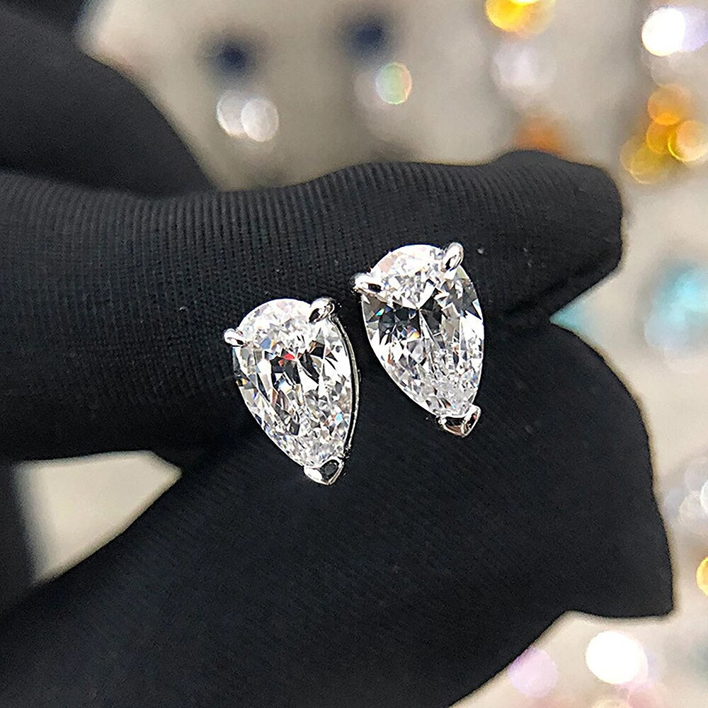 2CT Pear Moissanite Diamond Earrings with GRA 100% S925 Sterling Silver Water-Drop Stud Earring for Women Men Fine Jewelry KUTPF