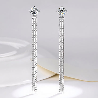 925 Sterling Silver Moissanite Drop Earrings 6.5Mm 1 Carat Long Tassel Diamond Earring Fashion Jewelry Gift for Women Wholesale