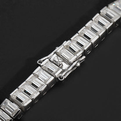 KNOBSPIN 3X5Mm Emerald Moissanite Tennis Bracelet 925 Sterling Silver Plated 18K White Gold with GRA Fine Bracelet for Women Man