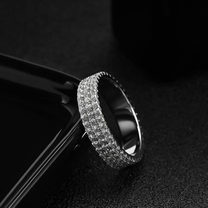 KNOBSPIN Full Moissanite Ring 925 Sterling Sliver Plated 18K Eternity Band Hip Hop Rings for Woman Man Party Sparkling Jewely