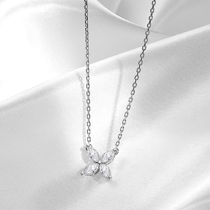 Butterfly Moissanite Jewelry Set S925 Sterling Silver Pendant Necklace Stud Earrings for Women 4-Leaf Marquise Diamond Jewelry