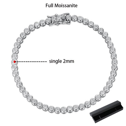 KNOBSPIN 2Mm Moissanite Tennis Bracelet for Woman Men Hip Hop Chain with GRA 100% Sterling Sliver 18K White Gold Plated Bracelet