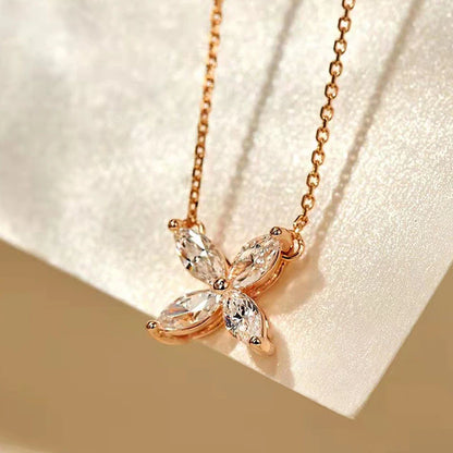 Butterfly Moissanite Jewelry Set S925 Sterling Silver Pendant Necklace Stud Earrings for Women 4-Leaf Marquise Diamond Jewelry