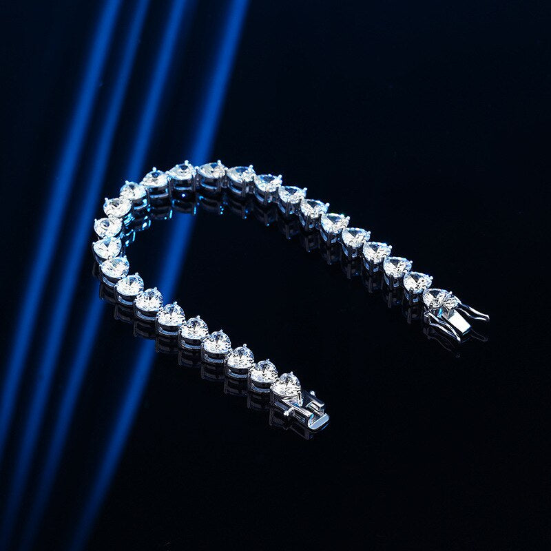 COSYA S925 Sterling Silver Heart Bracelet 6MM High Carbon Diamond Simple Light Luxury Bracelet for Women Sparkling Fine Jewelry