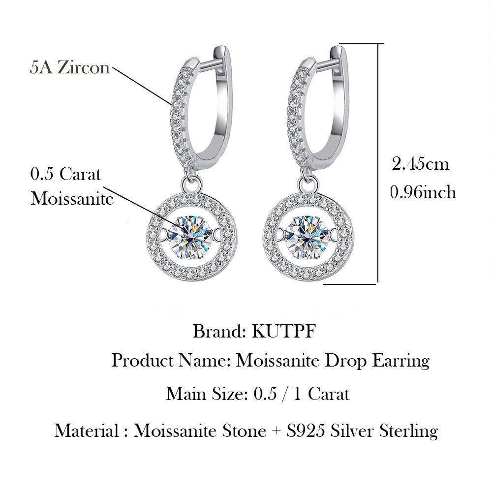 Moissanite Drop Earring S925 Sterling Silver Plated 18K White Gold Fashion Sparkling Diamond Earring for Women Fine Jewelry Gift